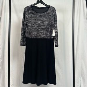 NWT Nine West Women’s Knit Cotton Blend Dress Silver/Black. Size L. Midi.